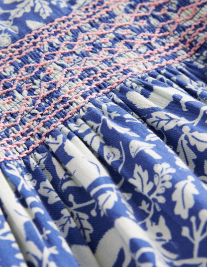 Robe Bess cosy à smocks-Écureuil des bois saphir-3