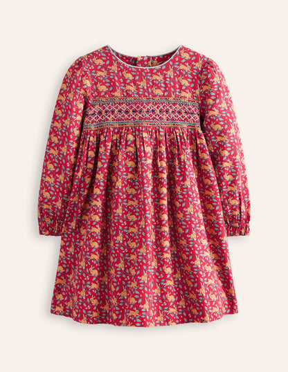 Bess Cosy Smocked Dress-Conker Brown Bunnies