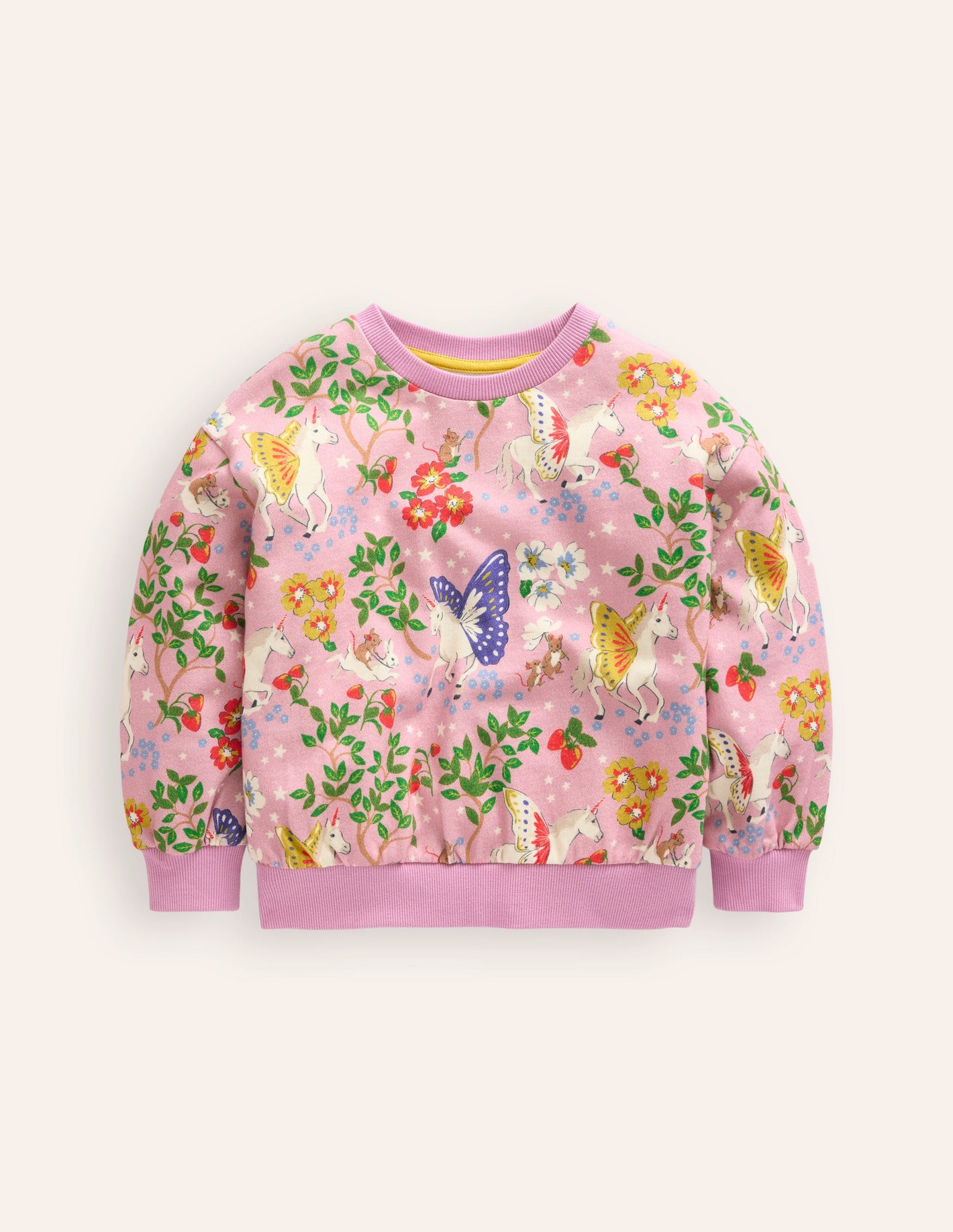 Lockeres Sweatshirt mit Druck-Vintage-Rosa Verzaubertes Einhorn