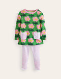 Print Tunic and Leggings Set-Rich Emerald Cut Out Flower