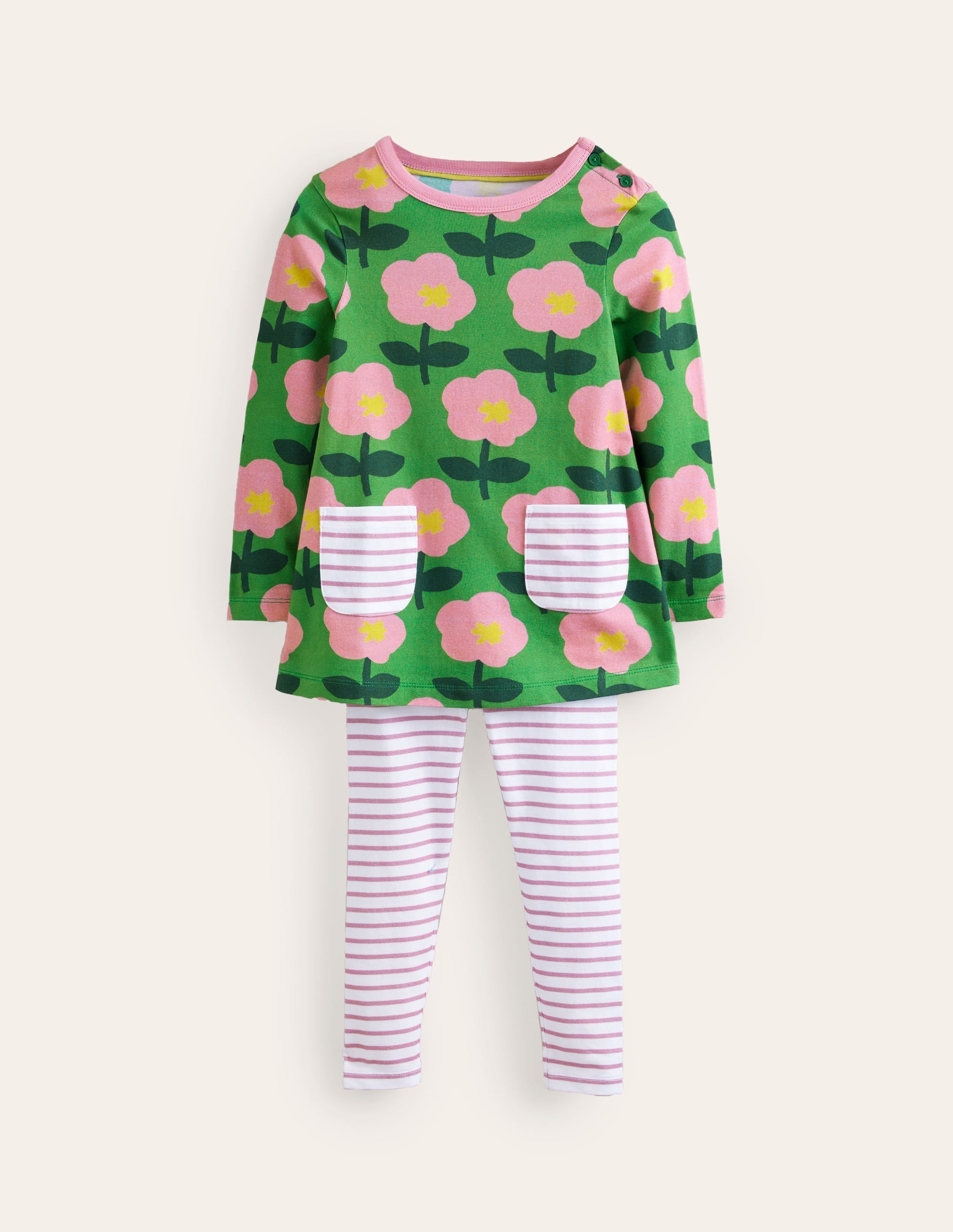 Ensemble imprimé tunique et legging-Fleur découpée émeraude profond - Image 1