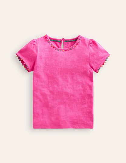 Ali T-Shirt mit Puffärmeln und Bommeln-Flamingorosa-1