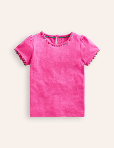 Ali T-Shirt mit Puffärmeln und Bommeln-Flamingorosa