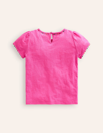 Ali T-Shirt mit Puffärmeln und Bommeln-Flamingorosa