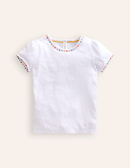 Ali T-Shirt mit Puffärmeln und Bommeln-Weiß
