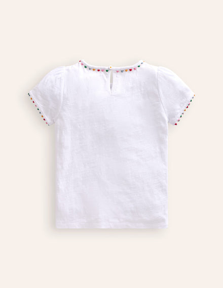 Ali T-Shirt mit Puffärmeln und Bommeln-Weiß