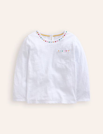 Ali Langärmeliges T-Shirt mit Bommeln-Weiß
