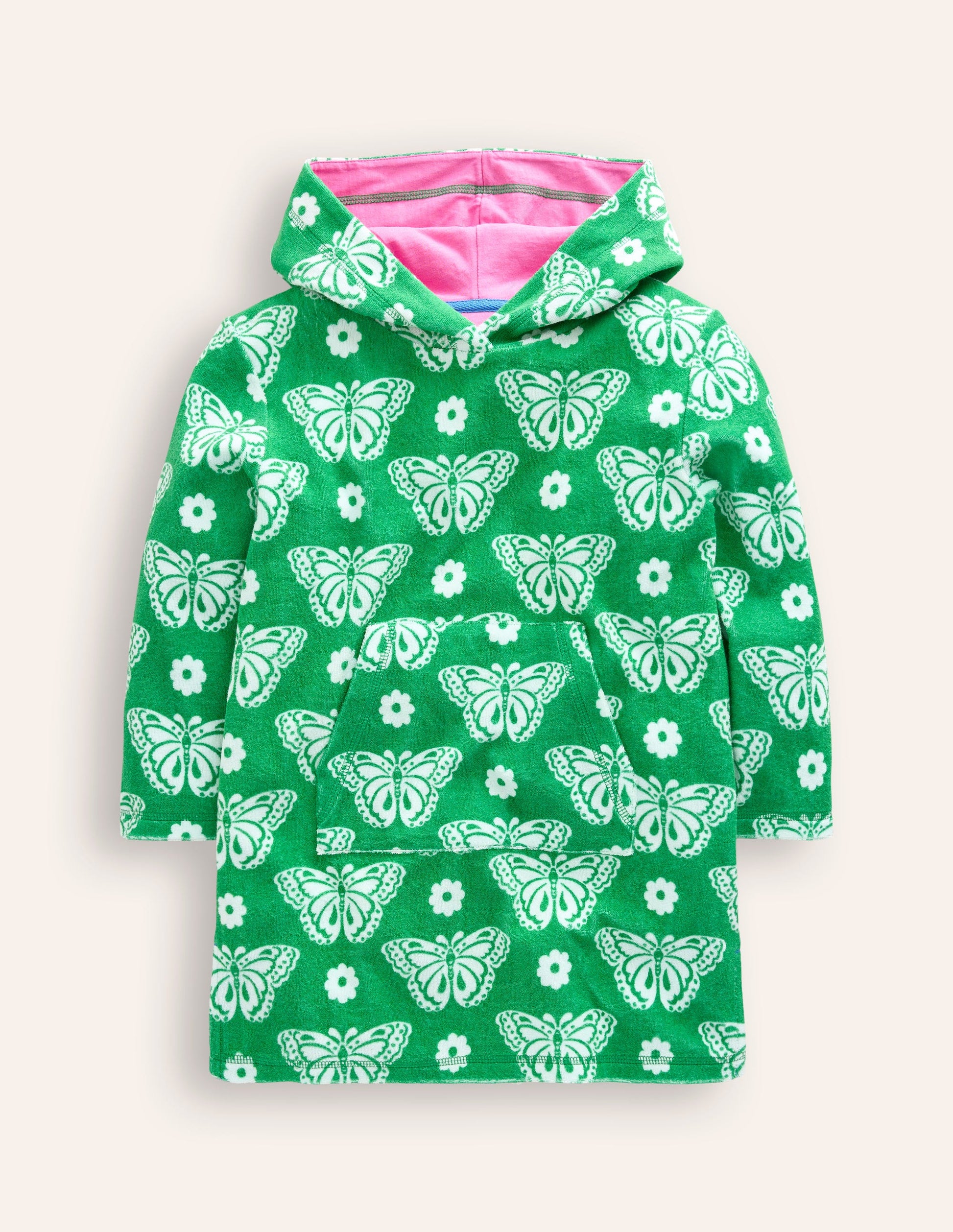 Frottee-Badeponcho-Erbsengrün Schmetterlingsmuster-1