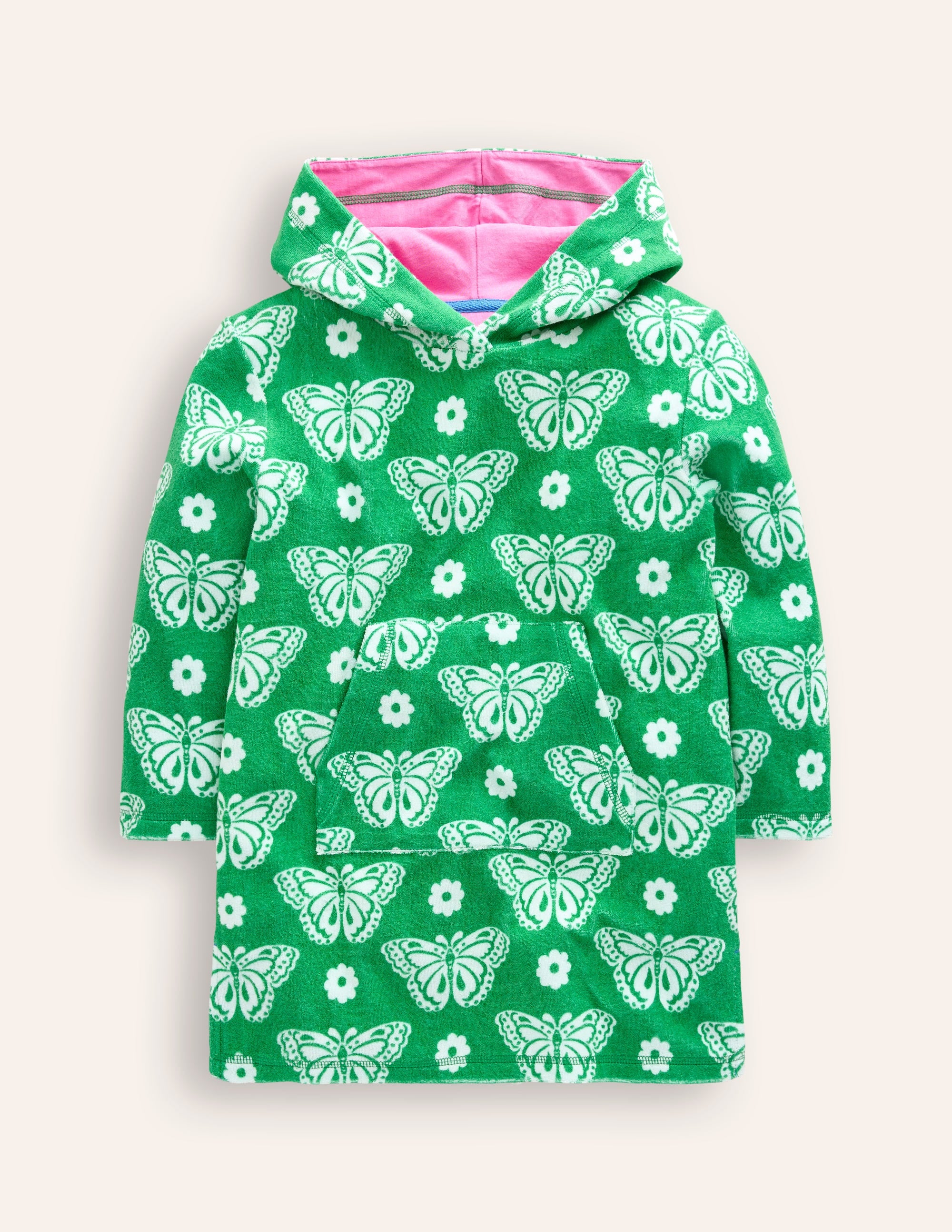 Frottee-Badeponcho-Erbsengrün Schmetterlingsmuster - Image 1