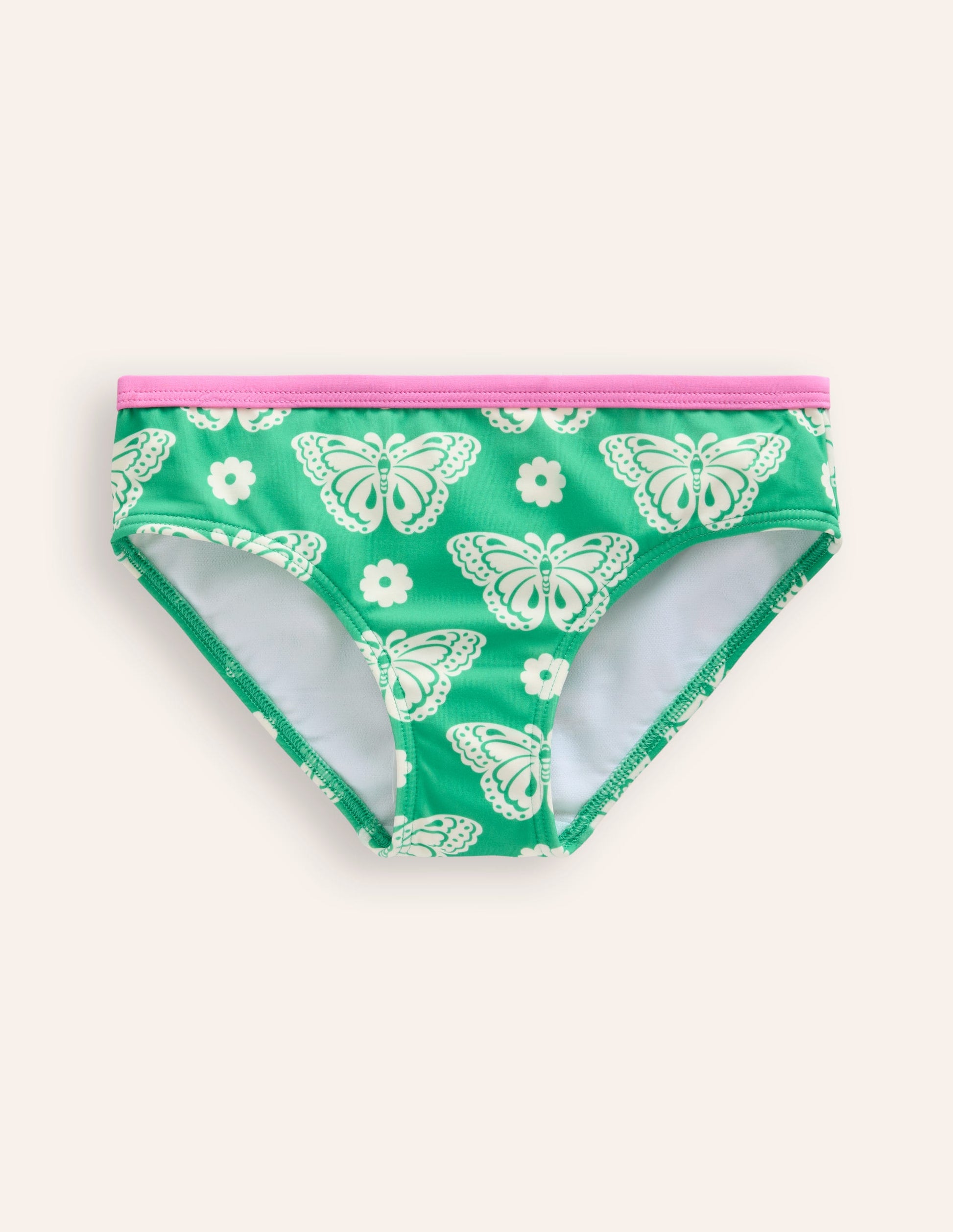 Patterned Bikini Bottoms-Pea Green Butterfly Stamp-1