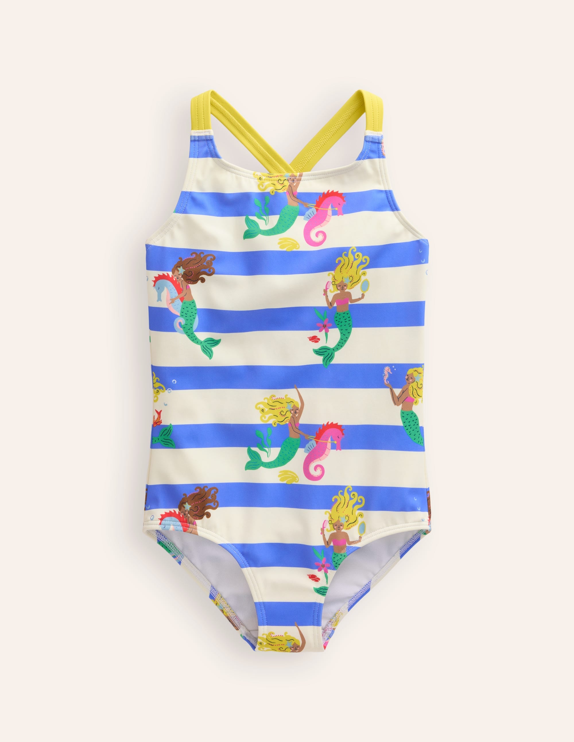 Maillot de bain imprimé croisé dans le dos-Rayé sirène bleu écume - Image 1