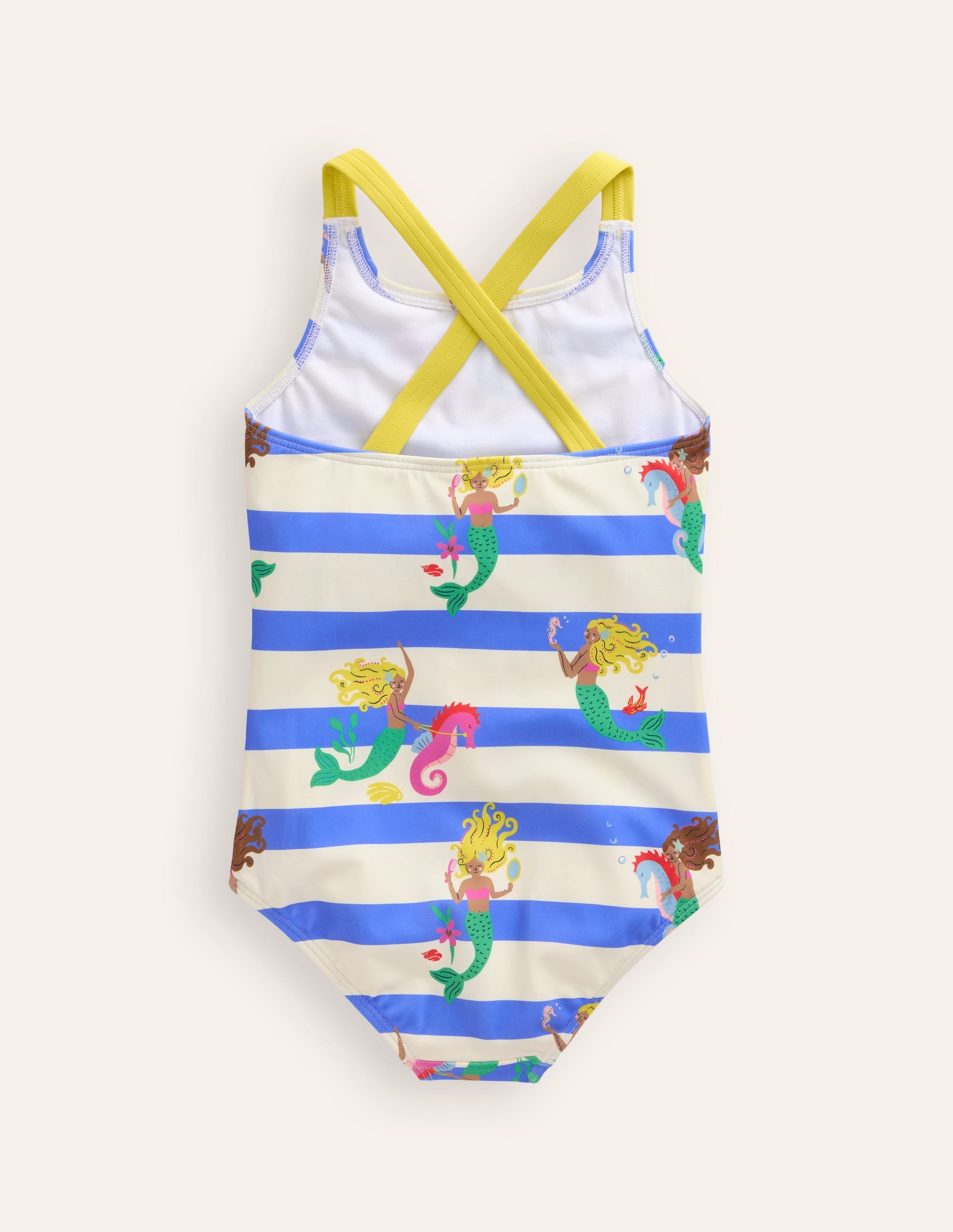 Maillot de bain imprimé croisé dans le dos-Rayé sirène bleu écume - Image 2