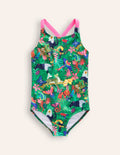 Cross-back Printed Swimsuit-Spruce Green Rainforest