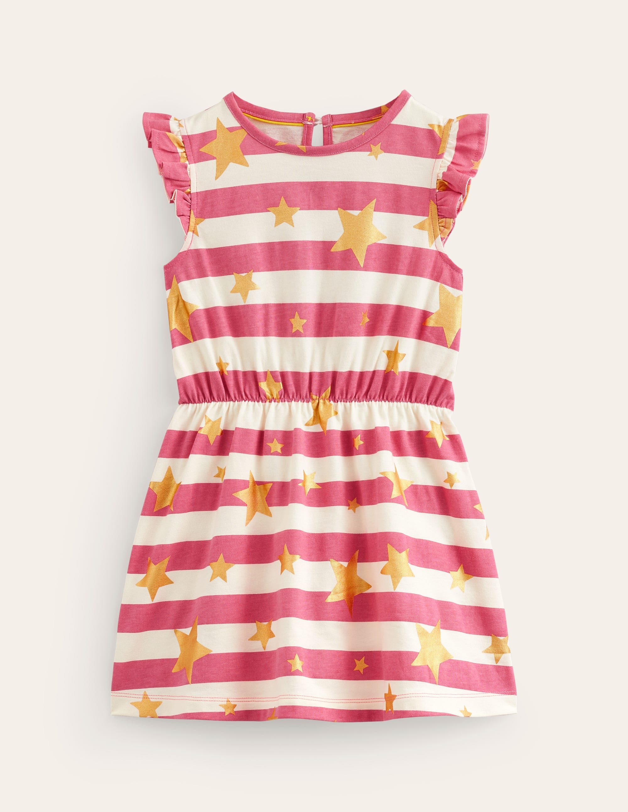 Robe en jersey à manches volantées-Rayé étoile dorée rose - Image 1