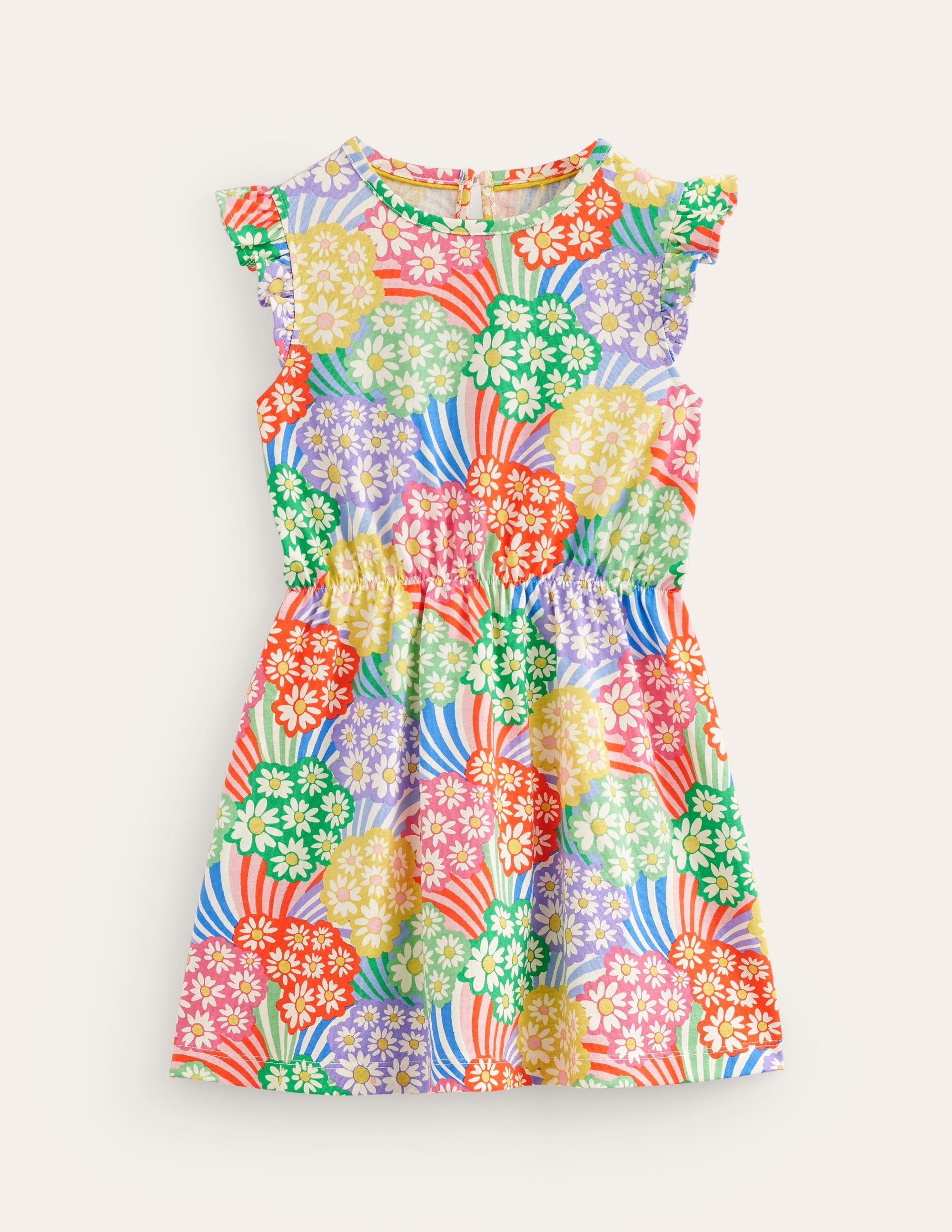 Jerseykleid mit Rüschenärmeln-Bunt Regenbogen Gänseblümchen - Image 1