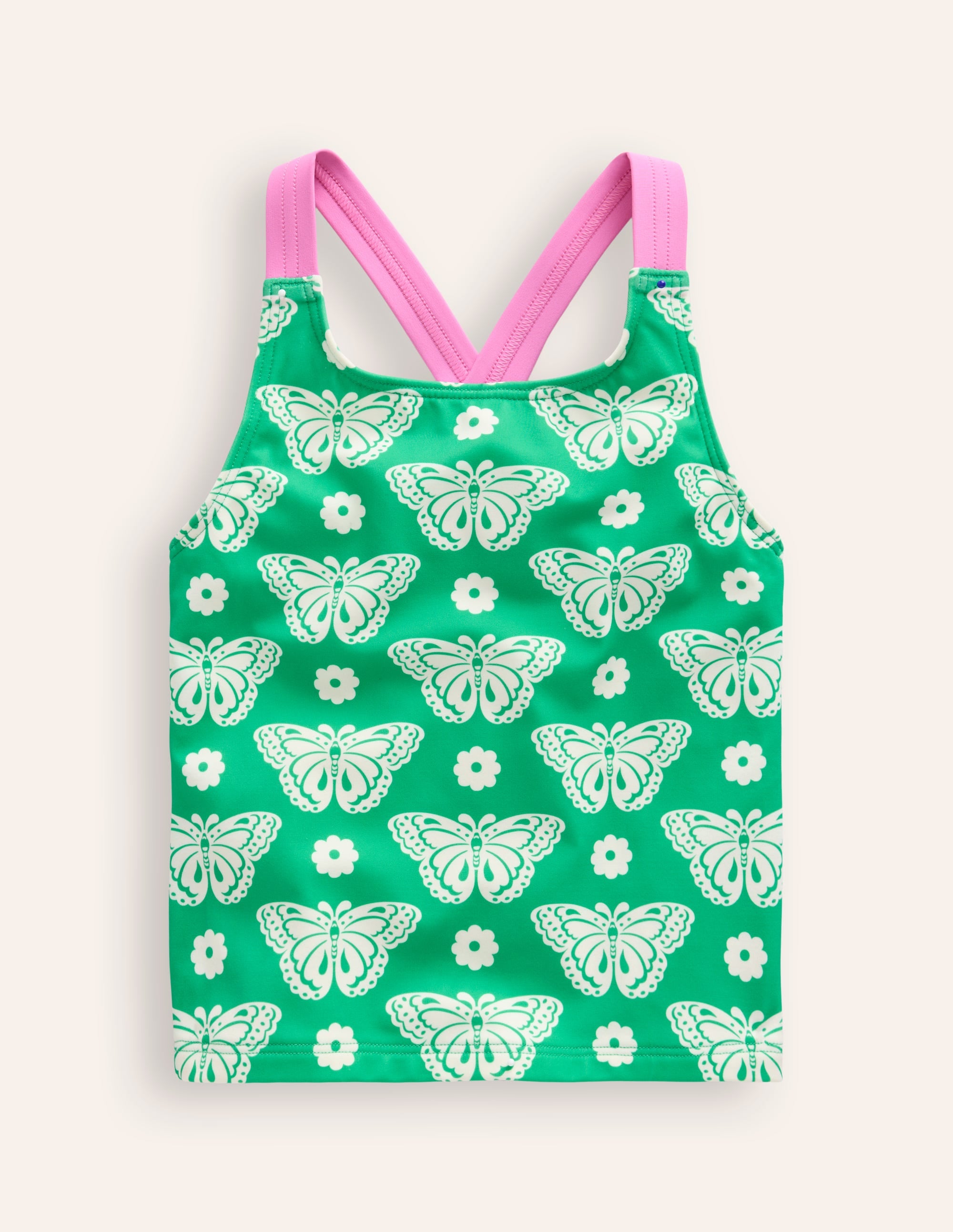 Haut de tankini à dos croisé-Motif Butterfly Stamp vert petit pois - Image 1