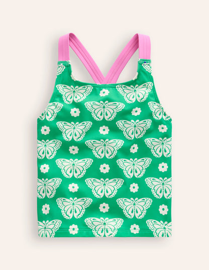 Haut de tankini à dos croisé-Motif Butterfly Stamp vert petit pois