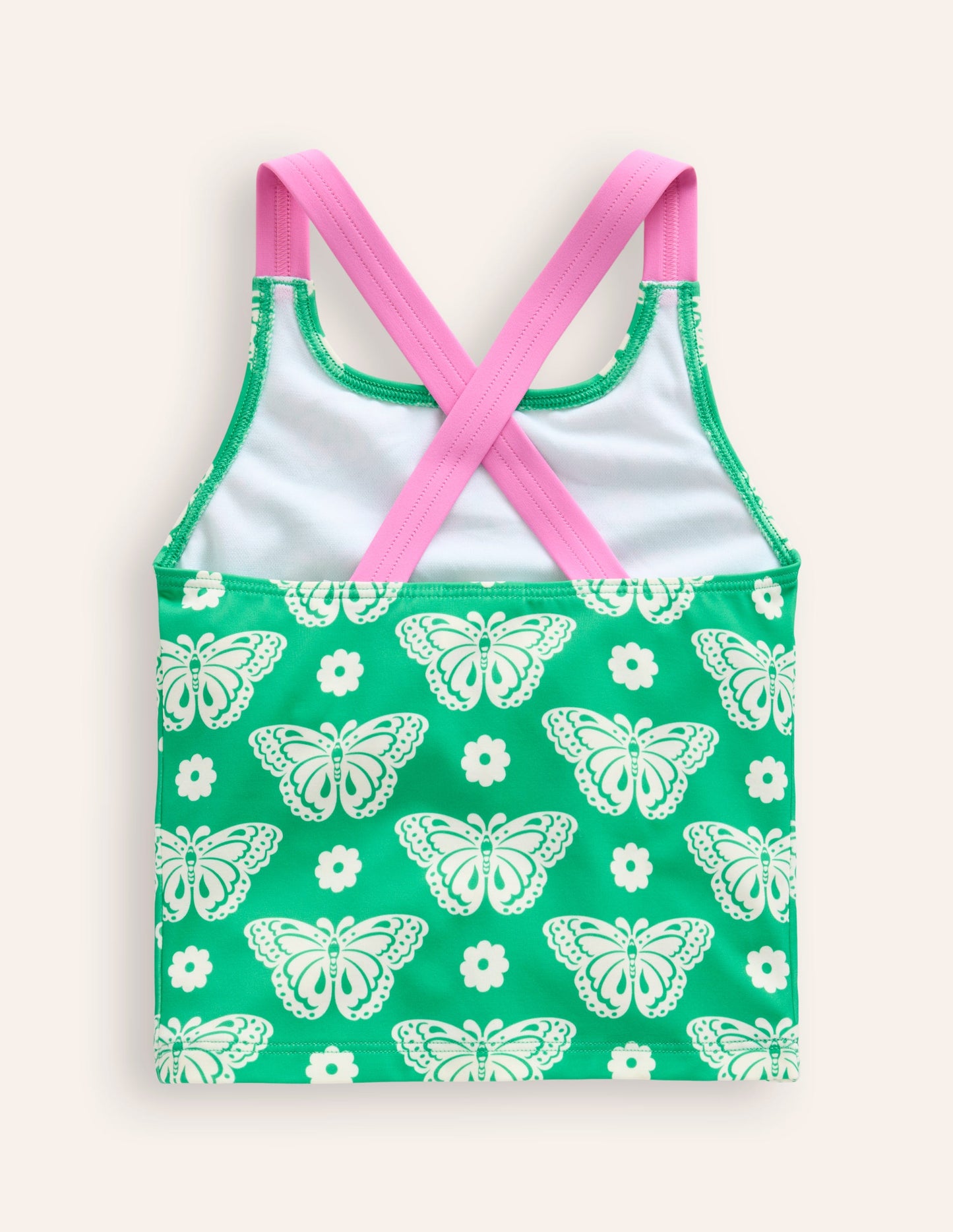 Haut de tankini à dos croisé-Motif Butterfly Stamp vert petit pois