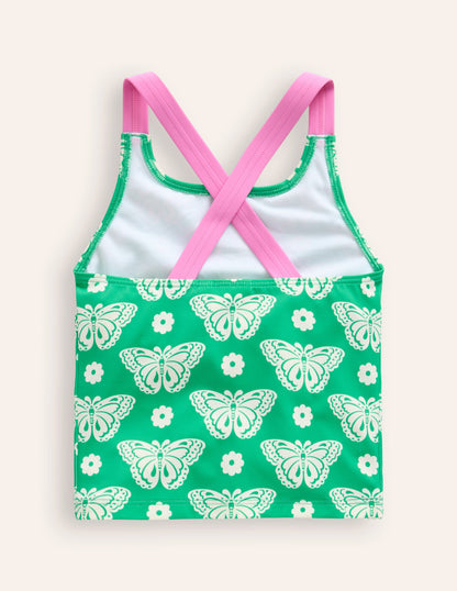 Haut de tankini à dos croisé-Motif Butterfly Stamp vert petit pois