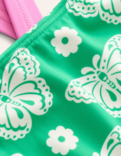 Haut de tankini à dos croisé-Motif Butterfly Stamp vert petit pois