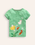 T-shirt à manches bouffantes et appliqué-Souris vert aloé vera