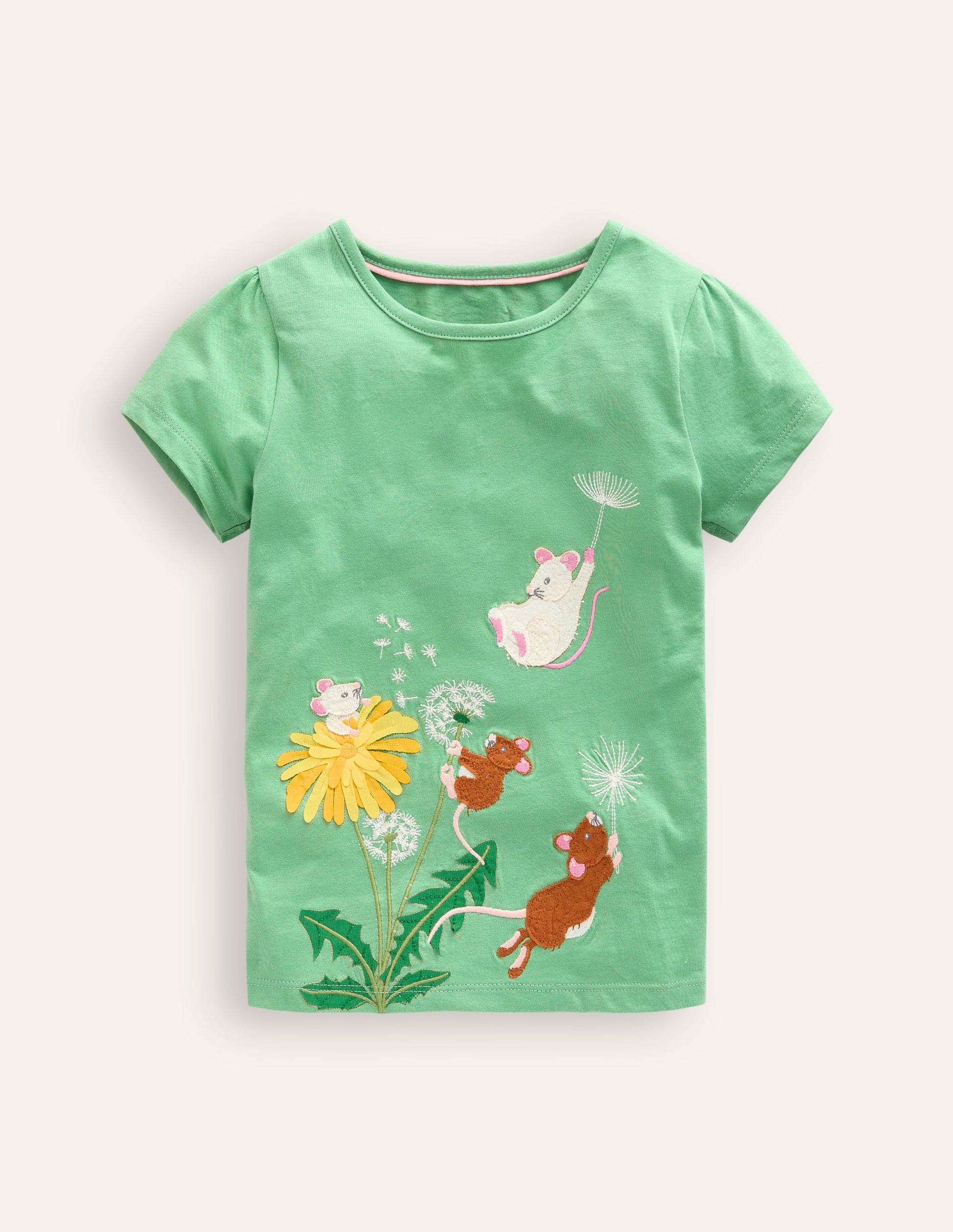 T-shirt à manches bouffantes et appliqué-Souris vert aloé vera-1