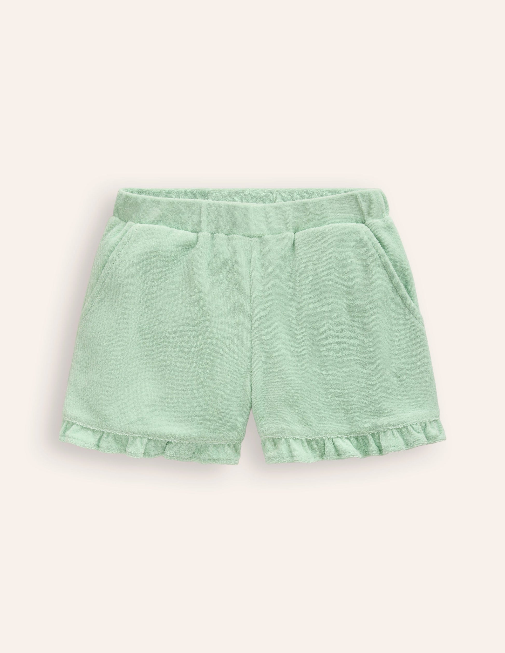 Short en éponge à ourlet volanté-Vert pistache-1