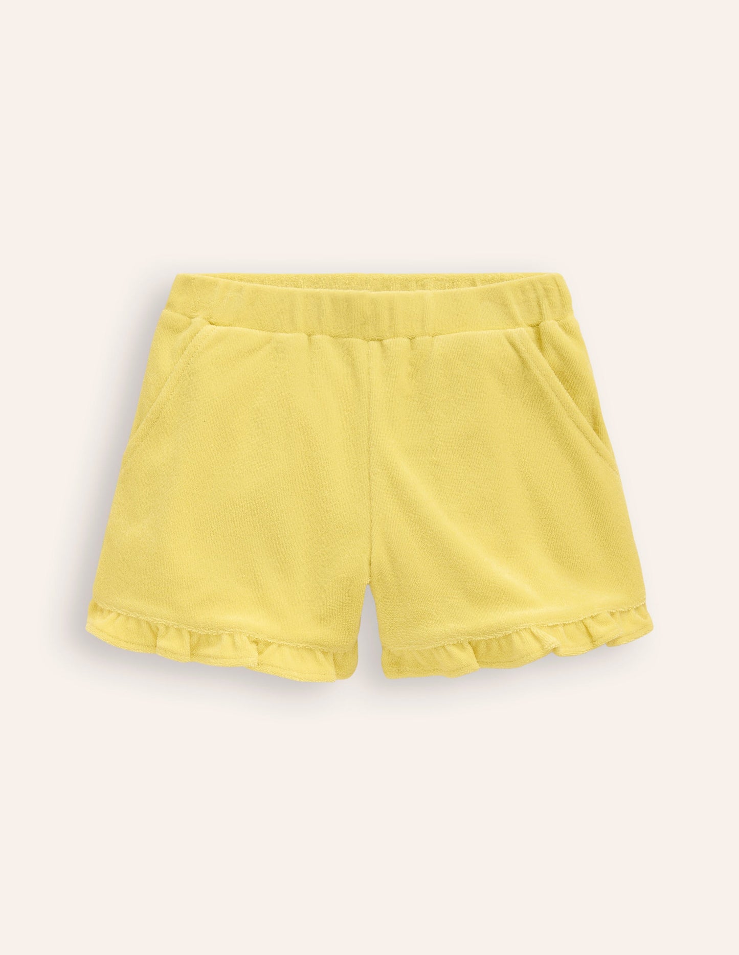 Frottee-Shorts mit Rüschensaum-Zitronengelb