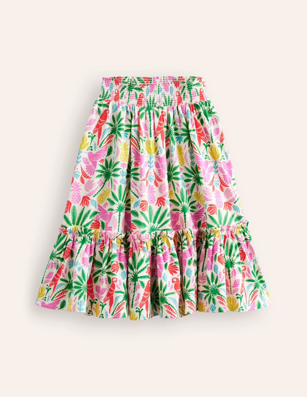 Bedruckter Midirock aus Jersey-Bunt Regenbogen Palme-1