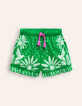 Gewebte Shorts mit Rüschensaum-Stangenbohnen-Grün Palme