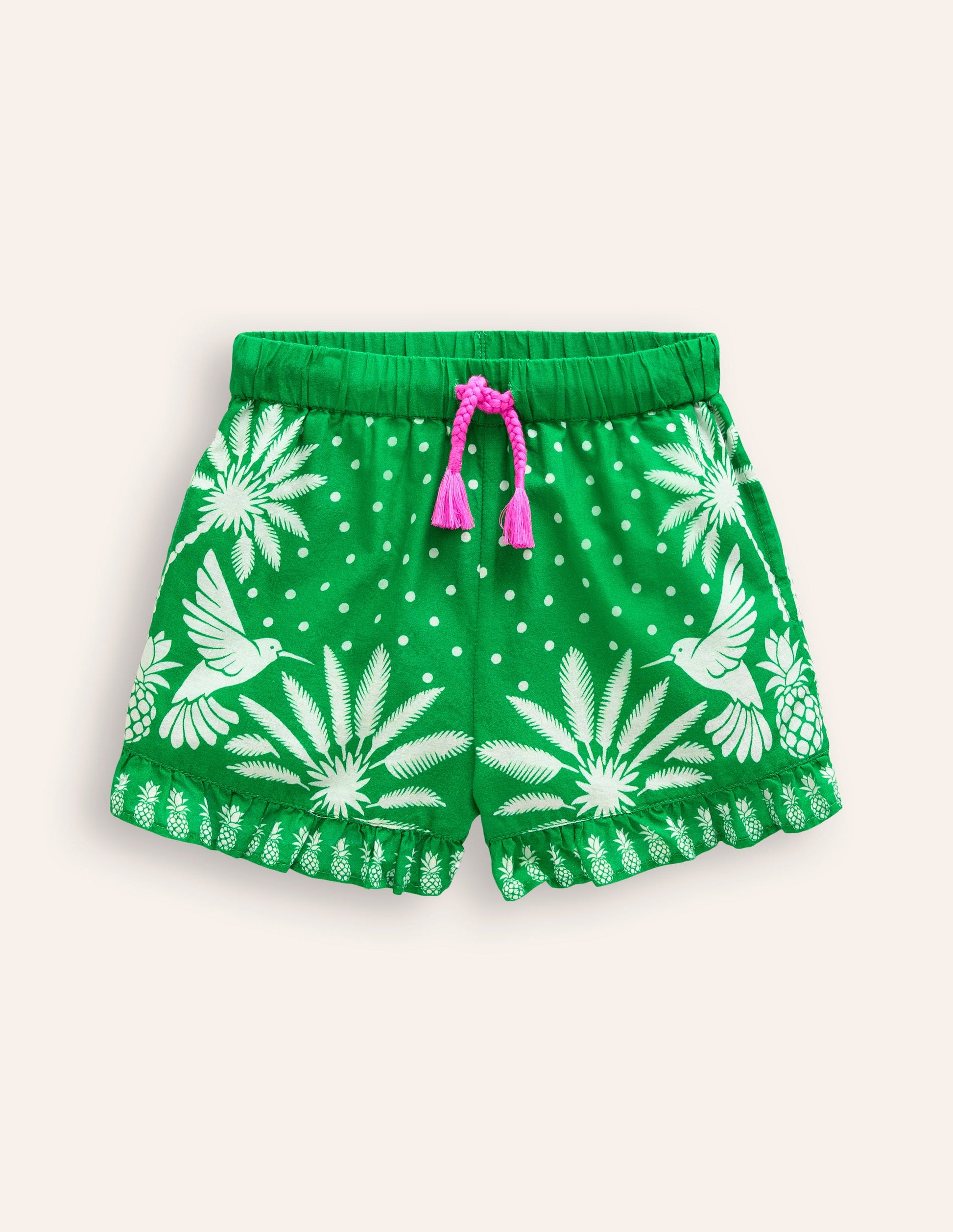 Gewebte Shorts mit Rüschensaum-Stangenbohnen-Grün Palme-1