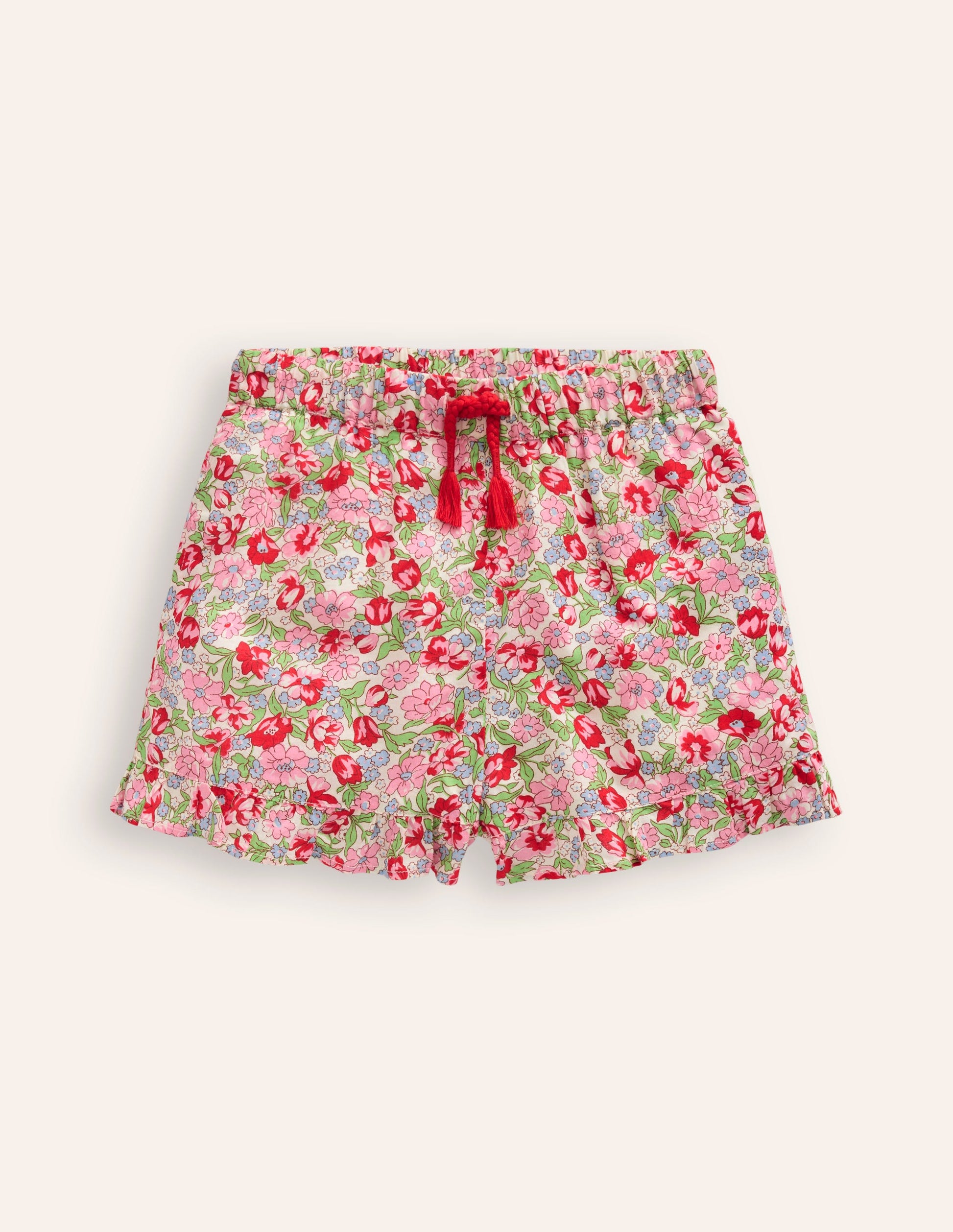 Frill Hem Woven Shorts-Bubblegum Peony Floral-1
