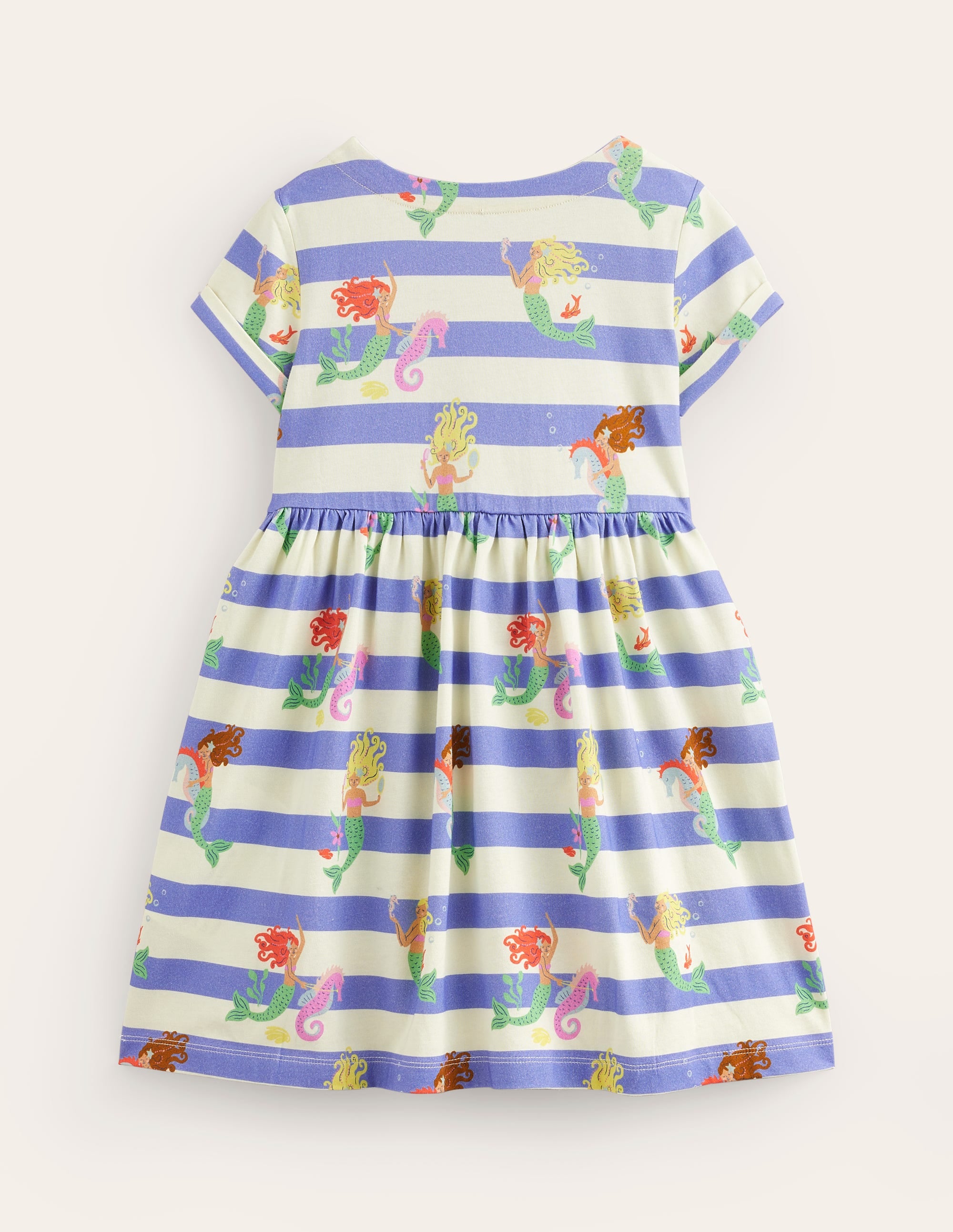 Short-sleeved Fun Jersey Dress-Surf Blue Mermaid Stripe - Image 2