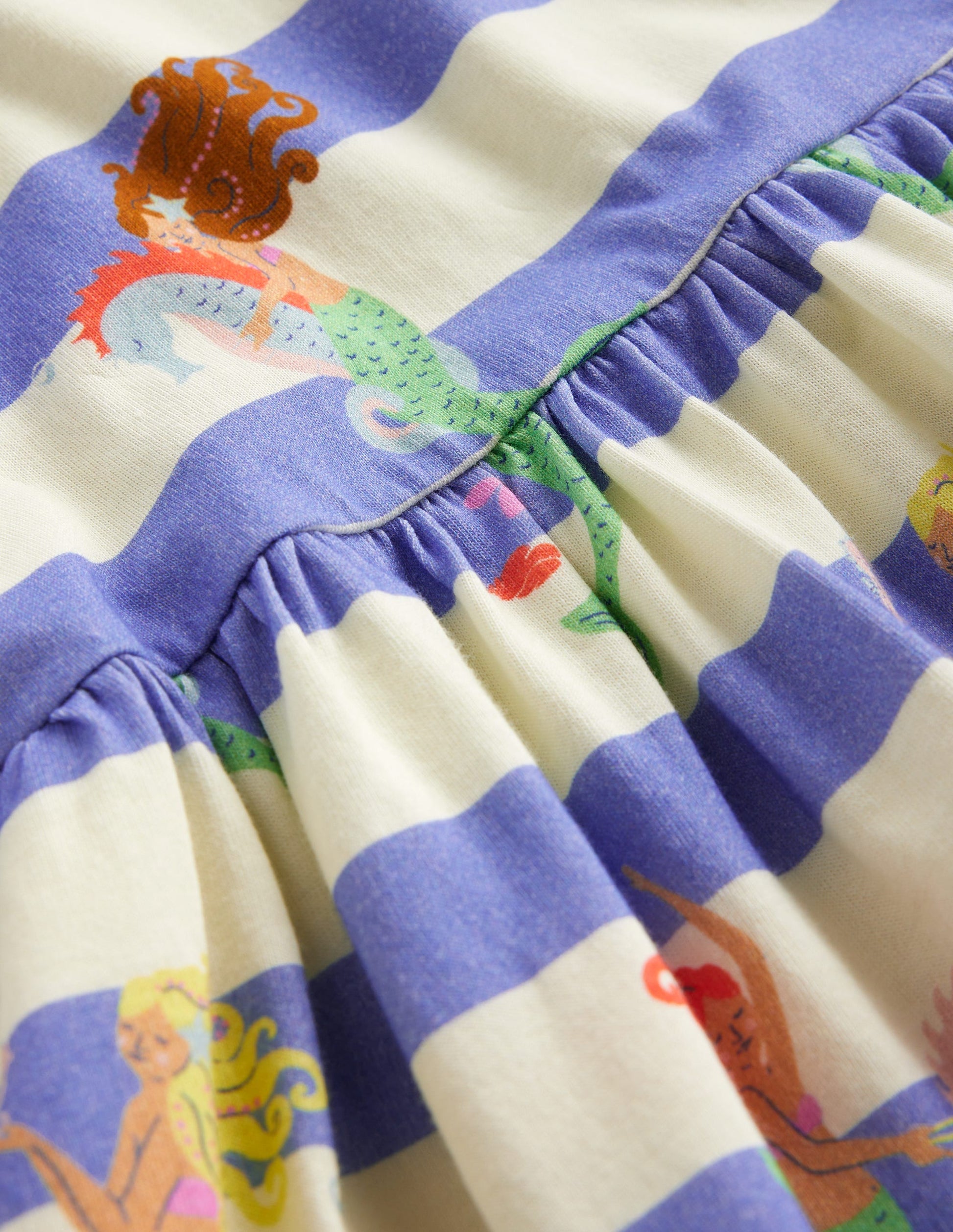 Lustiges Jerseykleid mit kurzen Ärmeln-Surf Blau Meerjungfrau Streifen-3