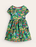 Robe fun à manches courtes en jersey-Forêt tropicale vert épicéa