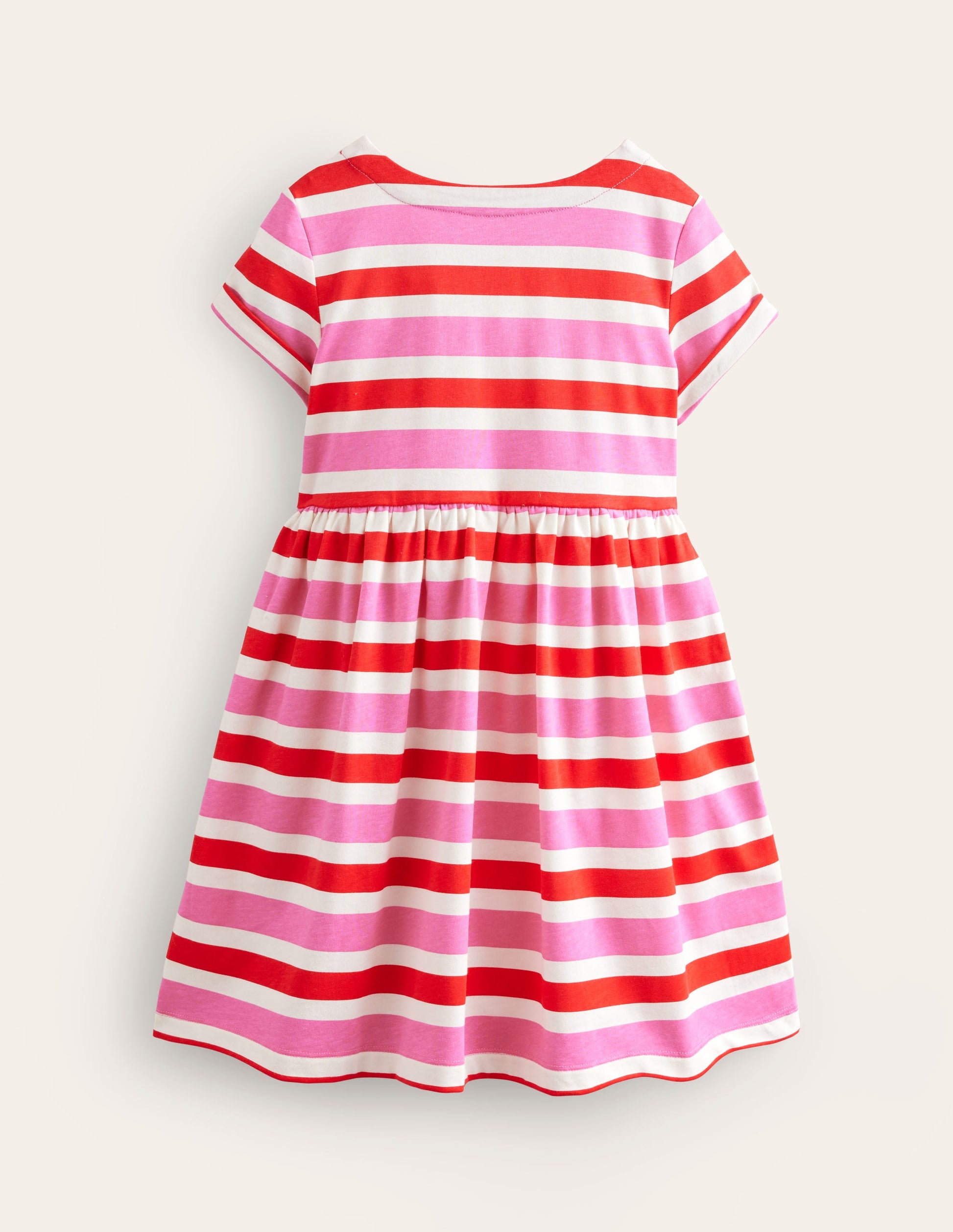 Lustiges Jerseykleid mit kurzen Ärmeln-Mohnblumenrot/Rosa Streifen-2