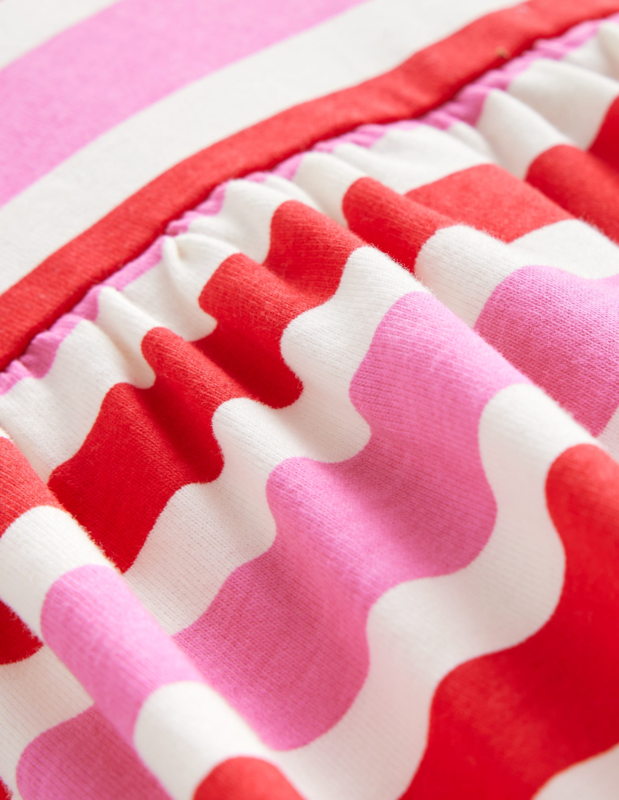 Lustiges Jerseykleid mit kurzen Ärmeln-Mohnblumenrot/Rosa Streifen - Image 3