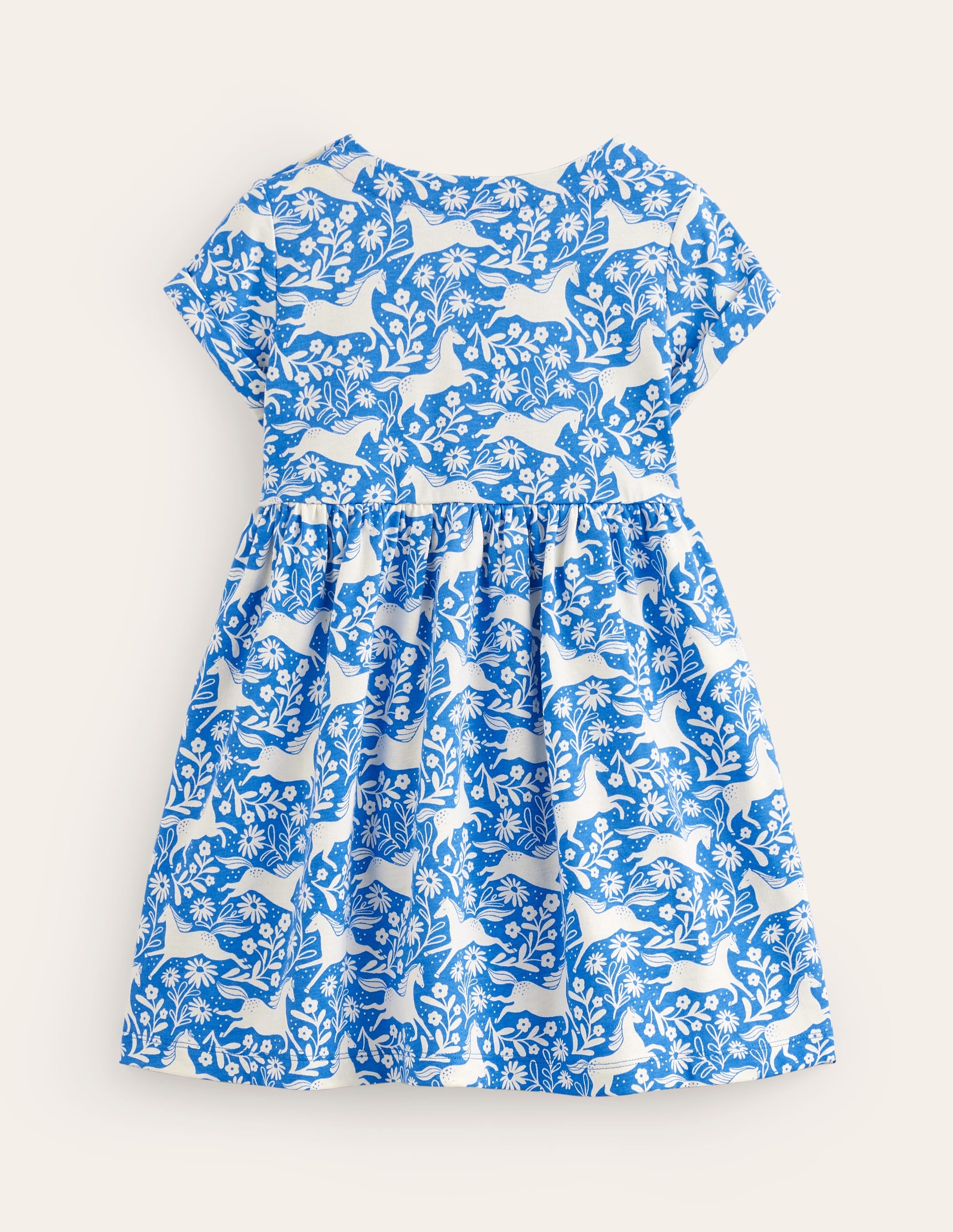 Robe fun à manches courtes en jersey-Chevaux bleu plume de paon - Image 2