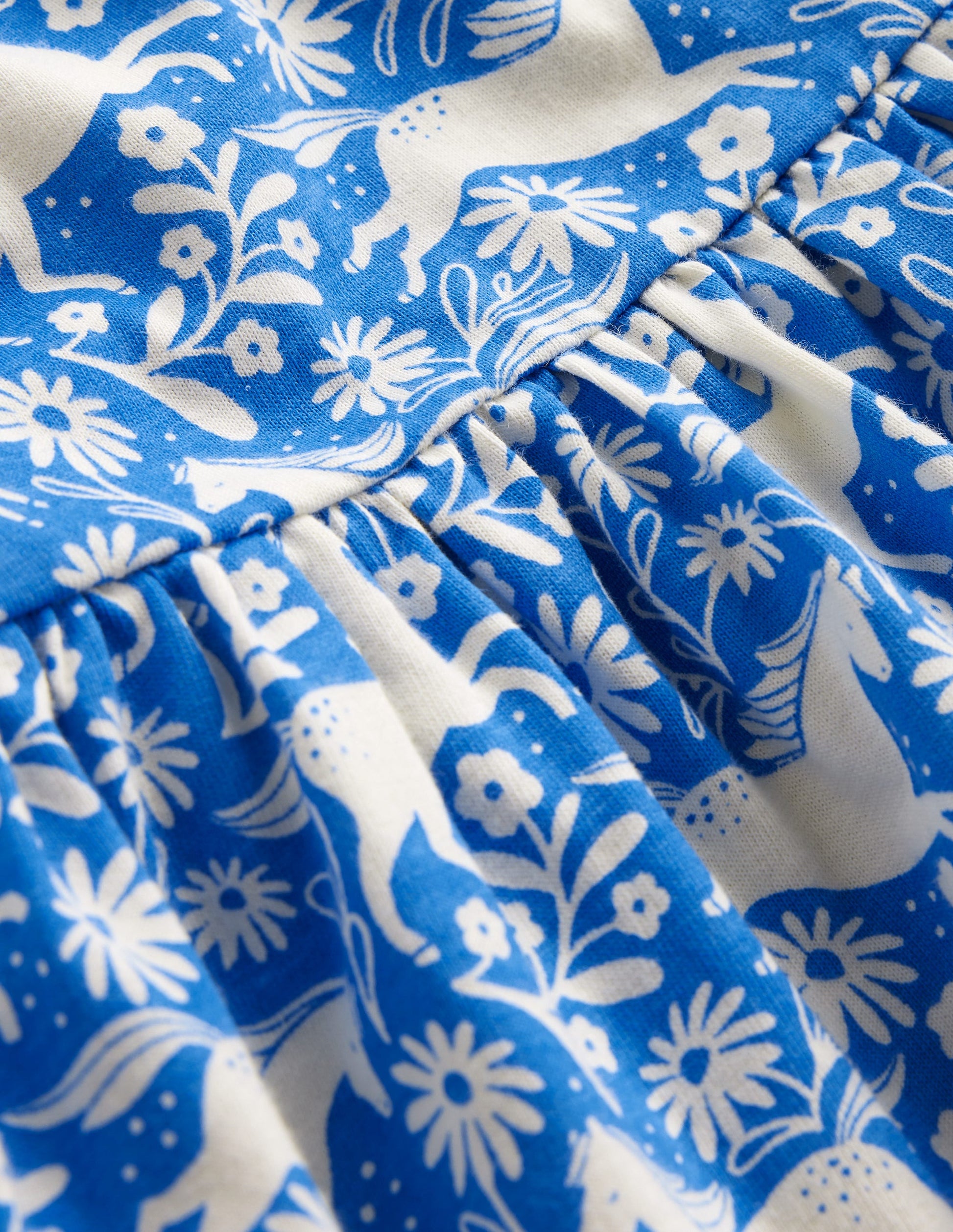 Robe fun à manches courtes en jersey-Chevaux bleu plume de paon-3