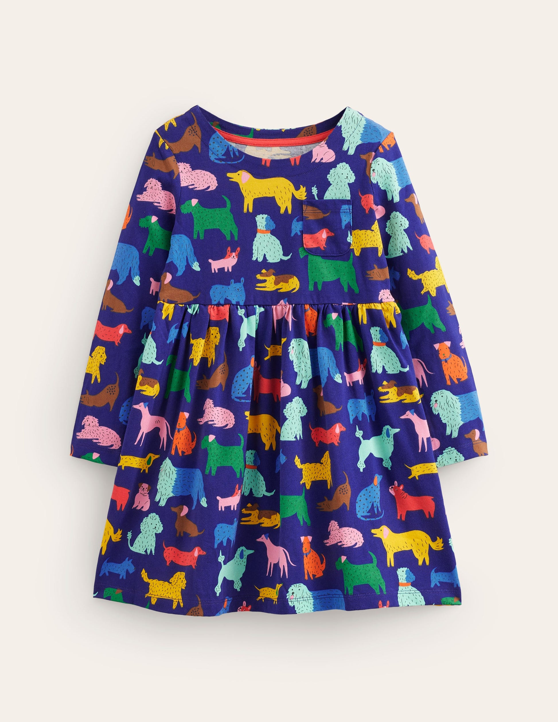 Long Sleeve Fun Jersey Dress-Starboard Playful Pups-1