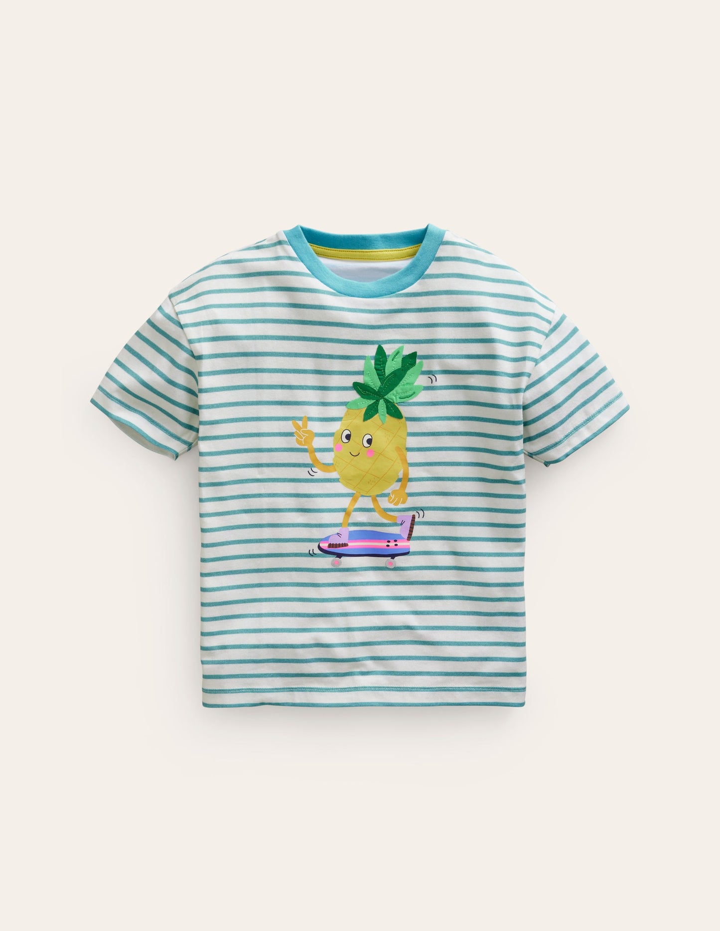 Lockeres T-Shirt aus Bouclé-Naturweiß/ Aqua Meer Ananas