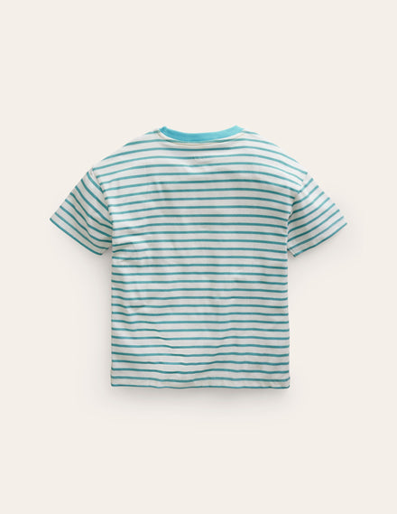 Lockeres T-Shirt aus Bouclé-Naturweiß/ Aqua Meer Ananas