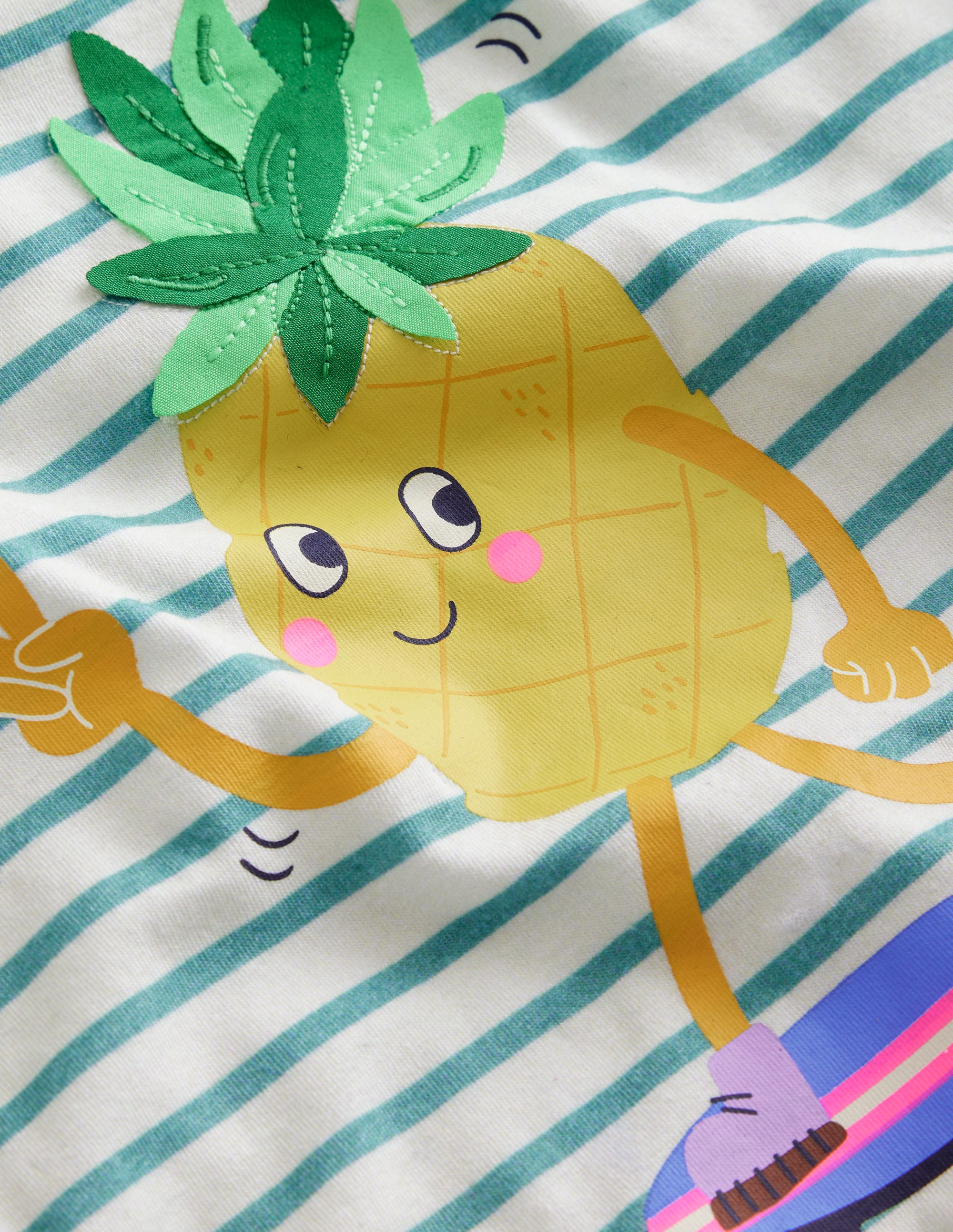 Lockeres T-Shirt aus Bouclé-Naturweiß/ Aqua Meer Ananas - Image 3
