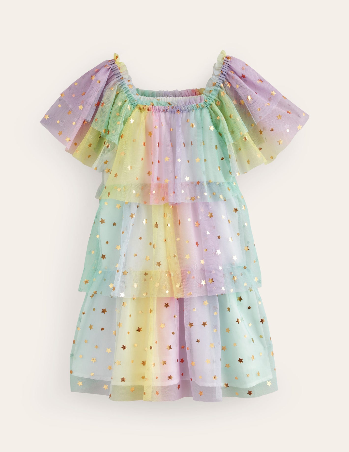 Robe à volants en tulle-Étoile métallisée dorée dégradé multi