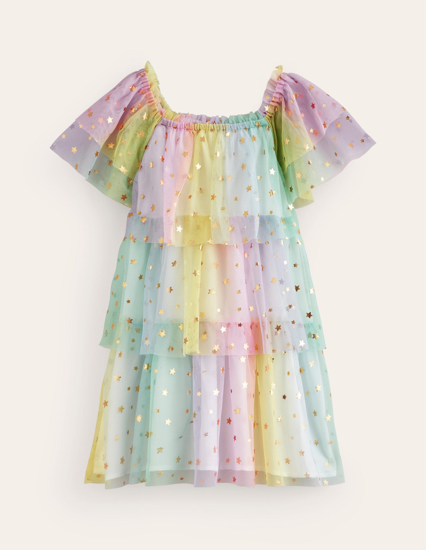 Robe à volants en tulle-Étoile métallisée dorée dégradé multi