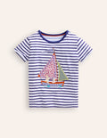 T-shirt manches courtes à appliqué-Bateau rayé ivoire/tribord