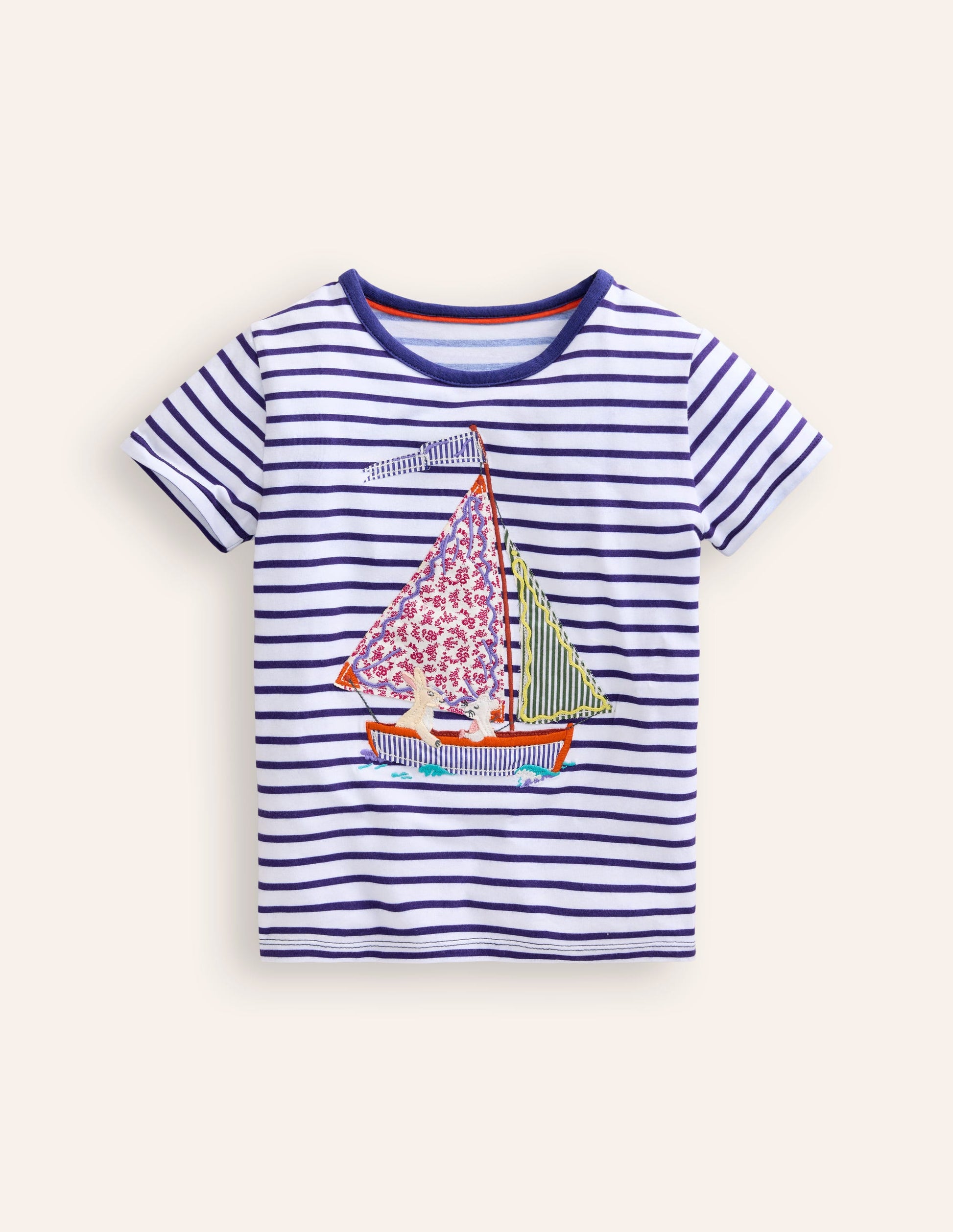 T-shirt manches courtes à appliqué-Bateau rayé ivoire/tribord-1