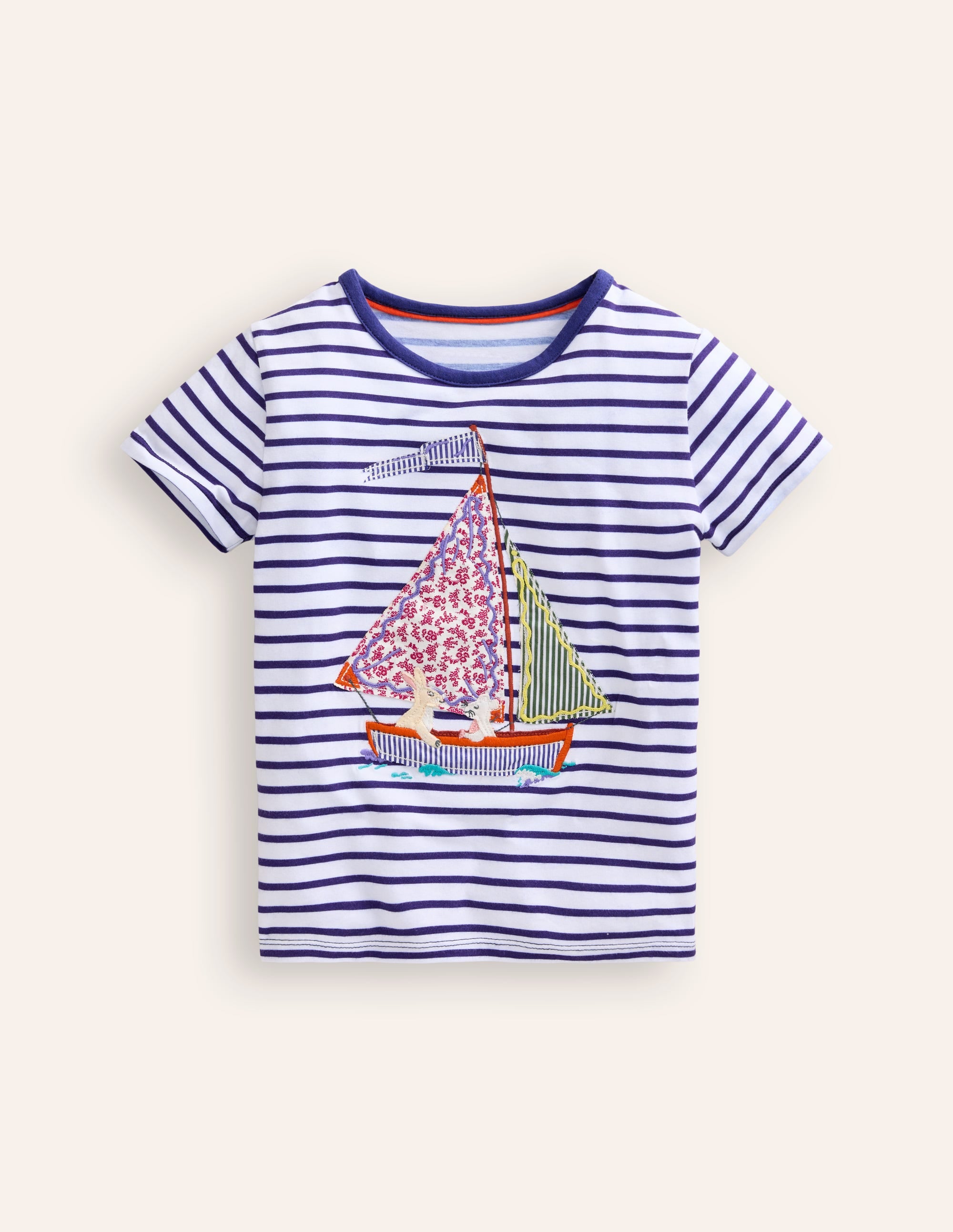 T-shirt manches courtes à appliqué-Bateau rayé ivoire/tribord - Image 1