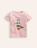T-shirt manches courtes à appliqué-Chat sirène ivoire/rose