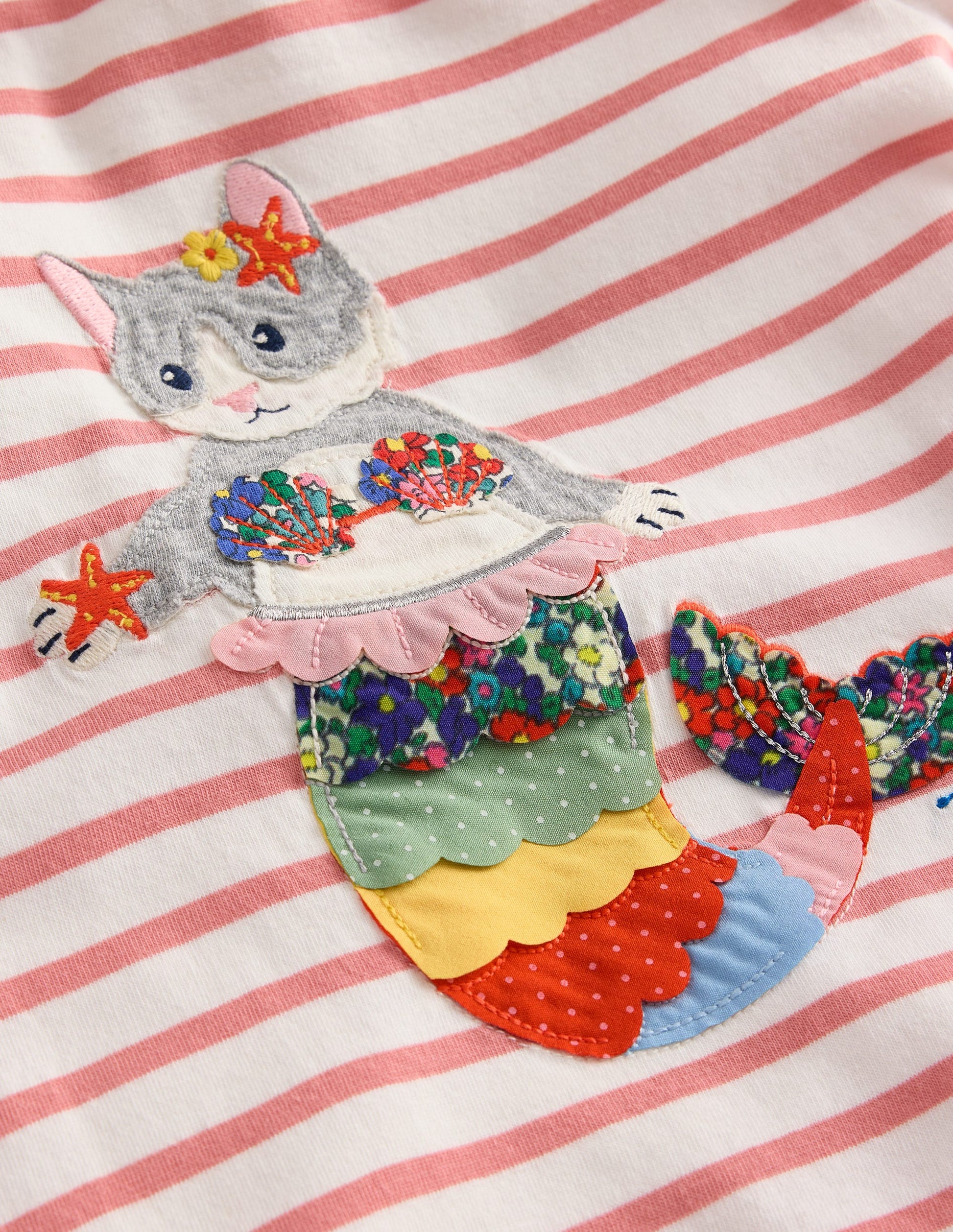 T-shirt manches courtes à appliqué-Chat sirène ivoire/rose-3